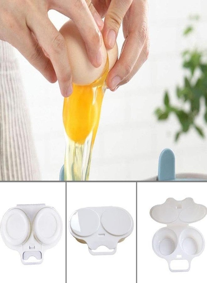GOUDOGEDC 1Pc White Egg Poacher, Microwave Egg Boiler Poacher, 2 Cavity Nonstick Poached Egg Maker With Lid, Egg Poacher Microwave Egg Cooker, Double Drain Poached Egg Cups Cookware（13 * 5cm） - Image 2